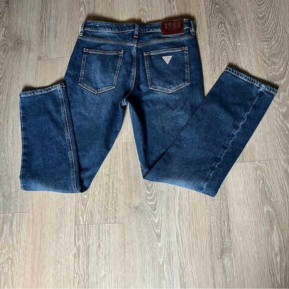 Guess Girly High Rise Waist Straight Ankle Denim Jean Leather Patch 29 x 27.5” - Picture 3 of 14